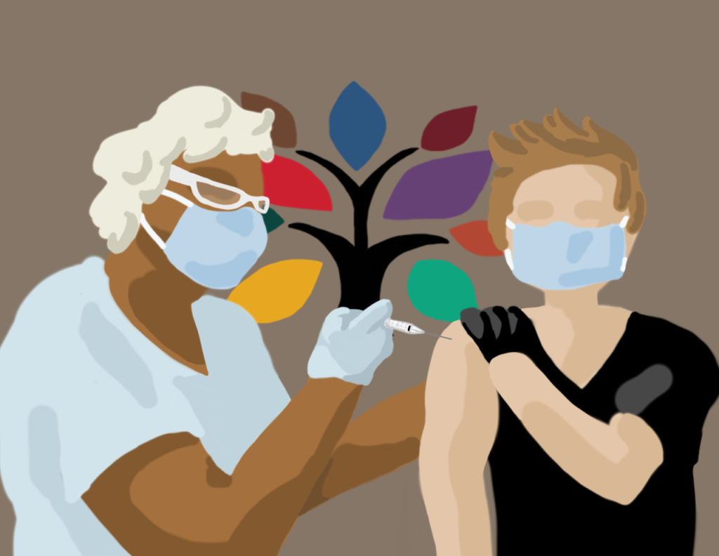 The second dose of the COVID-19 vaccine is available at HyVee, Walmart and the Grinnell Regional Medical Center. Graphic by Shabana Gupta. 