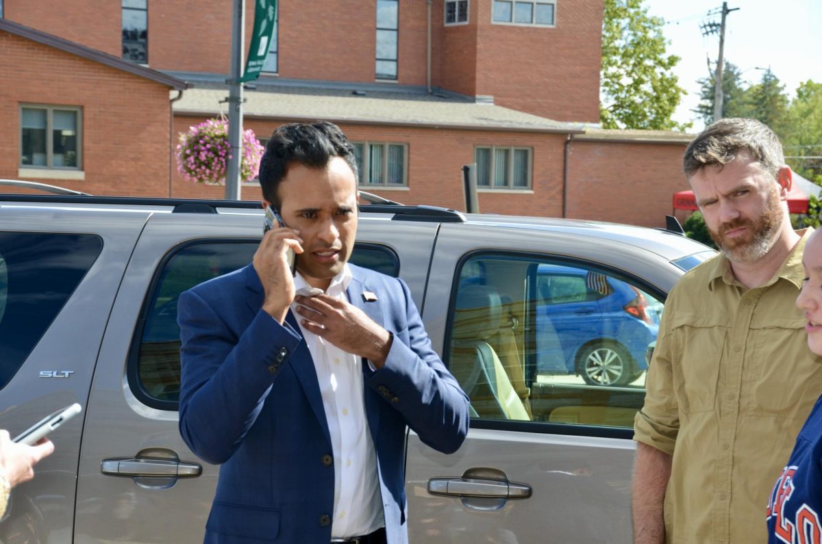 Vivek Ramaswamy’s campaign car was damaged Thursday after a Grinnell College student unintentionally hit the back of it.