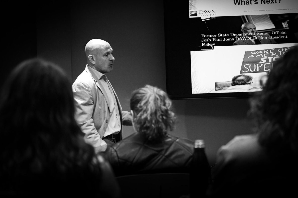 Josh Paul, who resigned from the State Department on October 17 in objection to U.S. lethal arms transfers to Israel, conducted a three-week residency at Grinnell in which he taught a short course — "Rebuilding After Conflict" — and hosted a career talk.