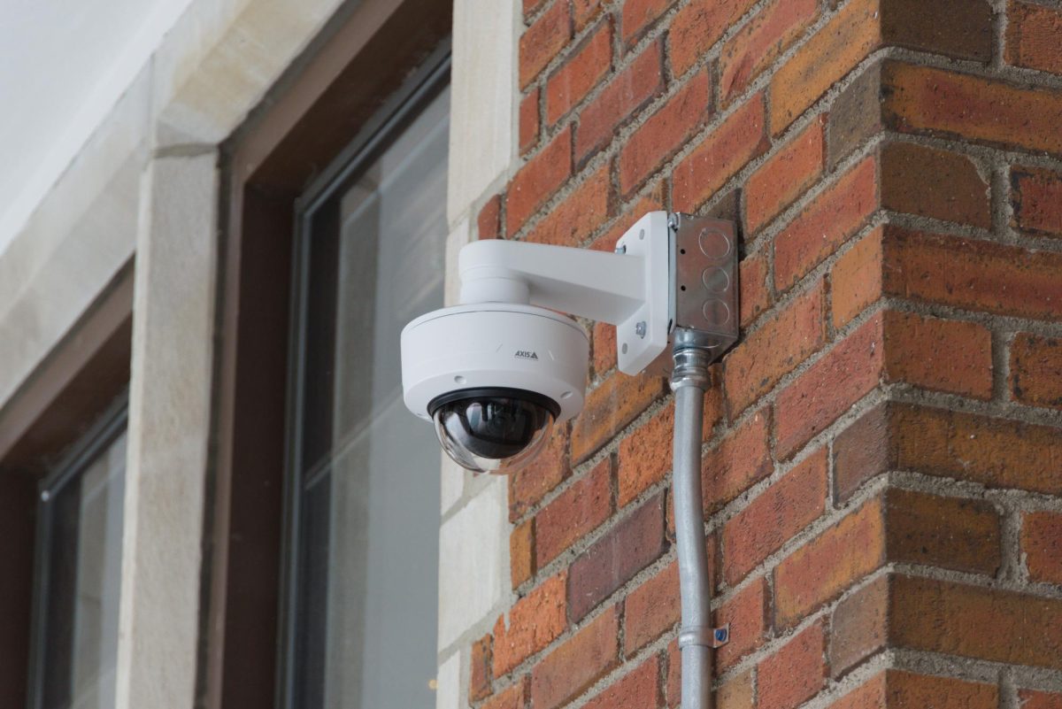 One of nine securities cameras the College has installed in the North Campus loggia. 